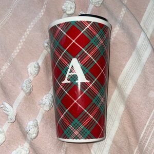 Plaid print ceramic “A” tumbler